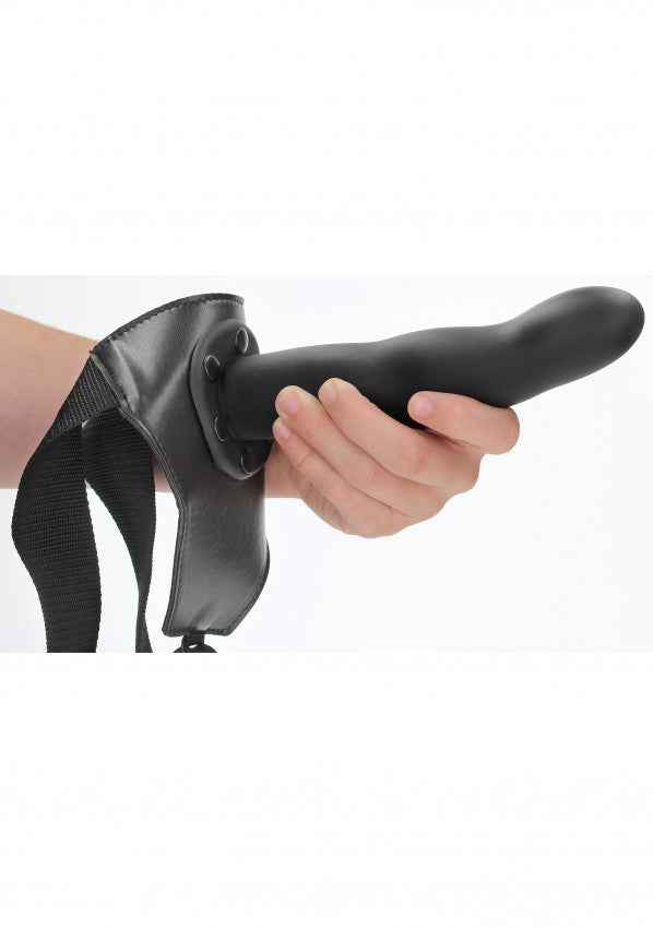 Strap on with hollow dildo Curved Hollow Black Faux Leather - 20cm