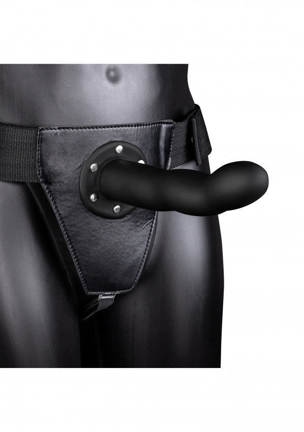 Strap on con dildo cavo Curved Hollow Nero Similpelle - 20cm