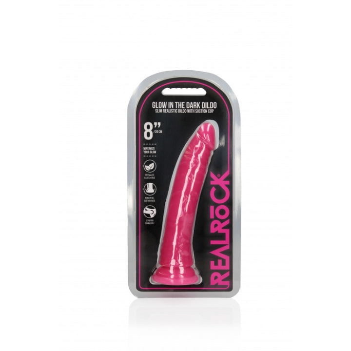 Realistic dildo with suction cup Slim Neon Pink - 22cm