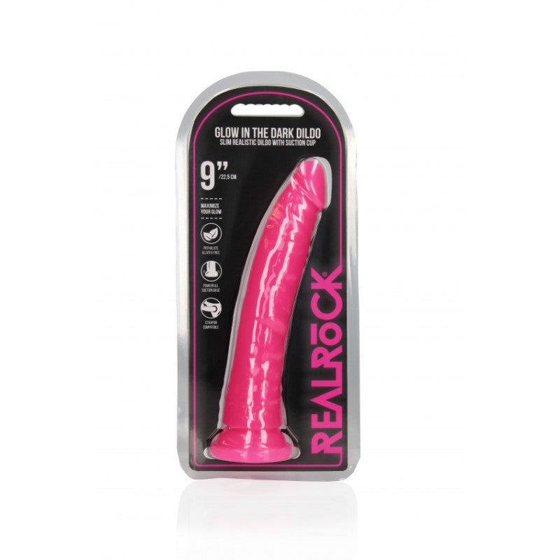 Realistic dildo with suction cup Slim Neon Pink - 25cm