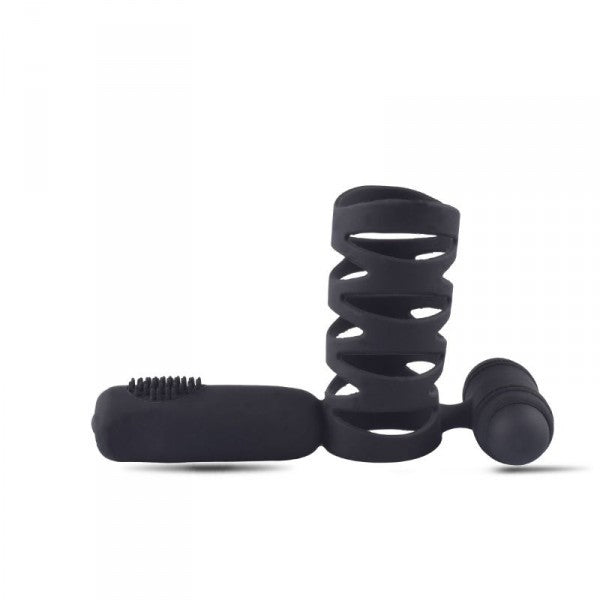 Phallic sheath for the penis vibrating extension phallic ring in black silicone sex toy for men