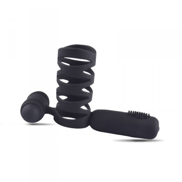 Phallic sheath for the penis vibrating extension phallic ring in black silicone sex toy for men