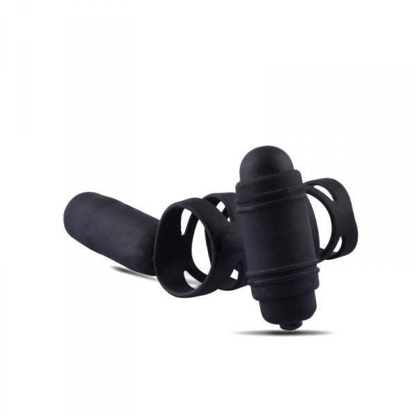 Phallic sheath for the penis vibrating extension phallic ring in black silicone sex toy for men