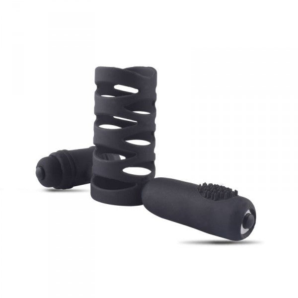Phallic sheath for the penis vibrating extension phallic ring in black silicone sex toy for men