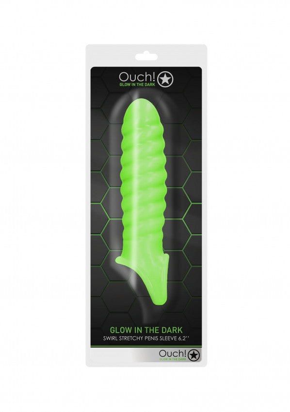 Swirl Stretchy Penis Sleeve - Glow in the Dark - Neon Green