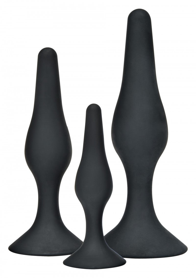 black silicone anal plug set kit with dildo with suction cup black curvy anal play