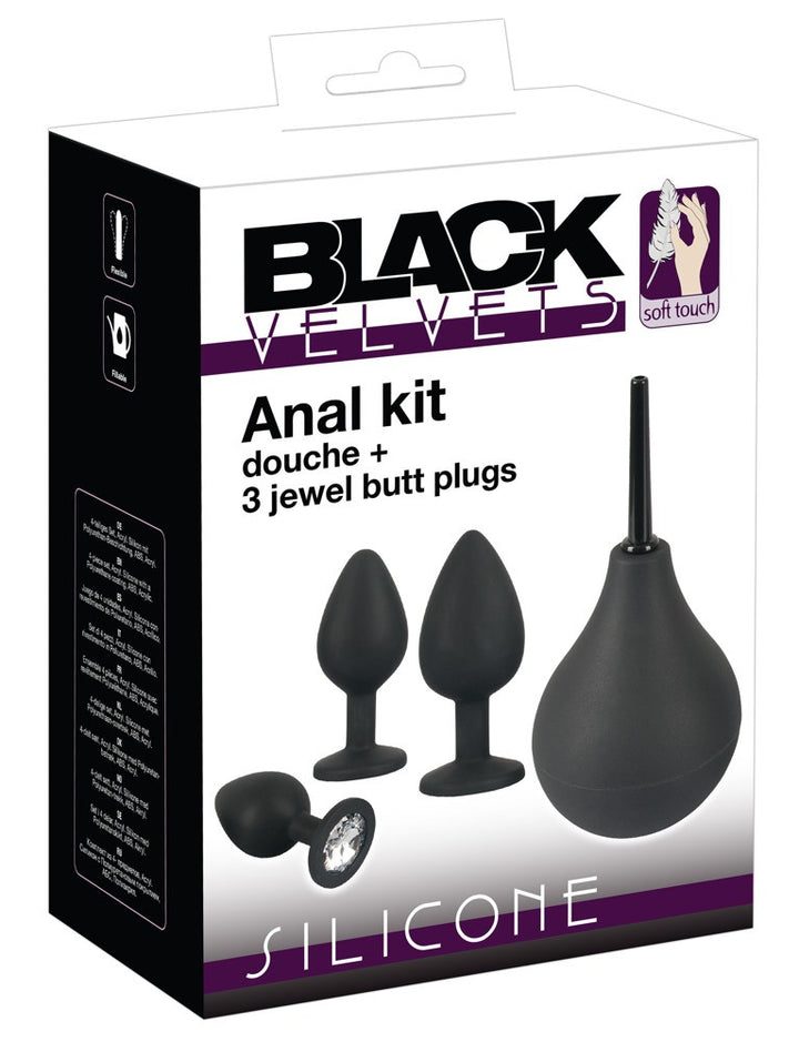 Silicone anal sex toy kit Intimate shower with 3 SML anal plugs