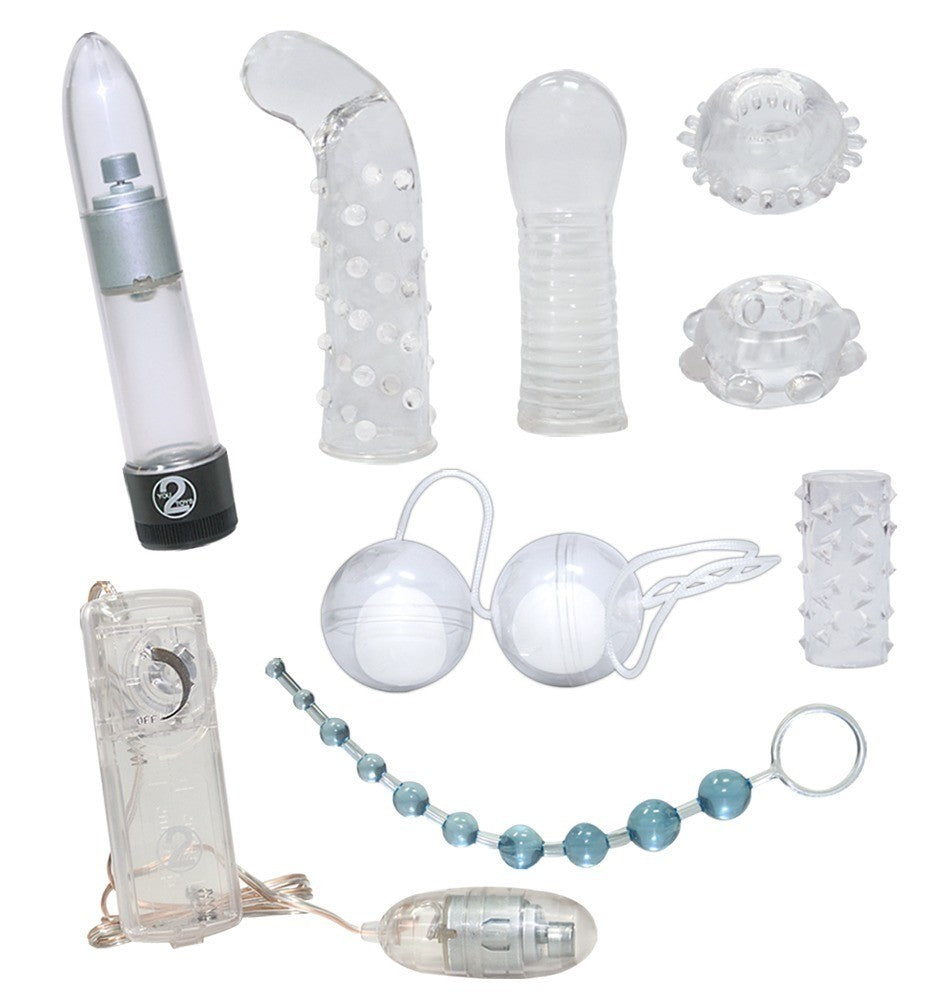 Crystal clear transparent sex toy kit for couples