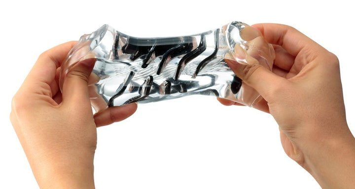 Transparent masturbator with Crysta stimulator