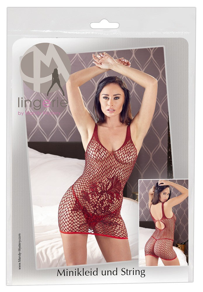 Red women's sexy lace tight underwear fishnet lingerie mini dress