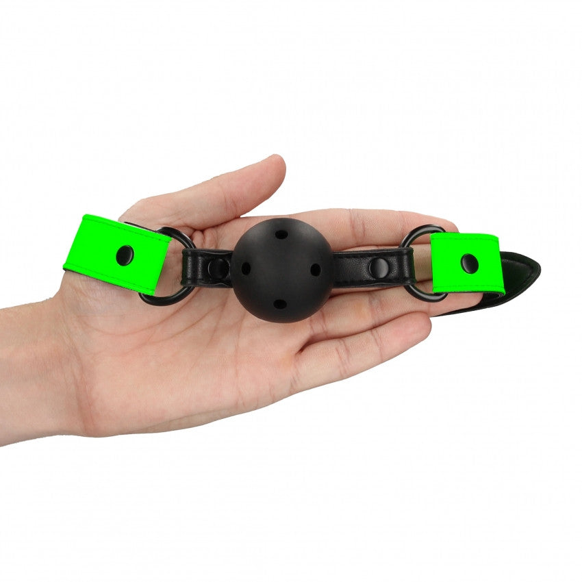 Bite Breathable Ball Gag - Glow in the Dark - Neon Green/Black