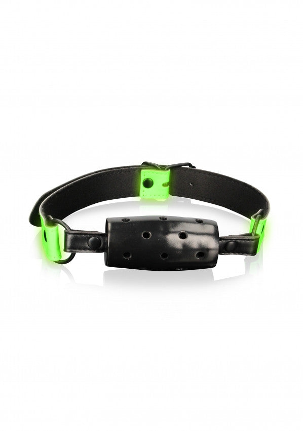 Bite Cylinder Gag - Glow in the Dark - Neon Green/Black