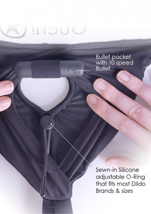 Vibrating Strap-on Thong Removable Straps Black