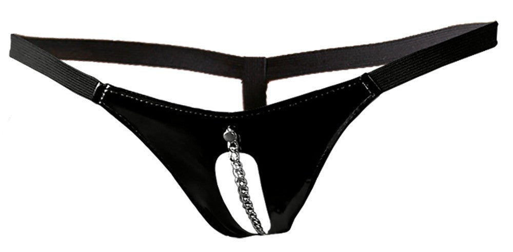 Shiny black thong erotic underwear lack string