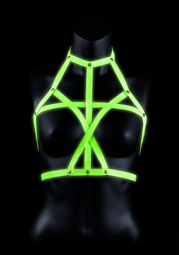 Pettorina bondage Bra Harness - Glow in the Dark - Neon Green/Black