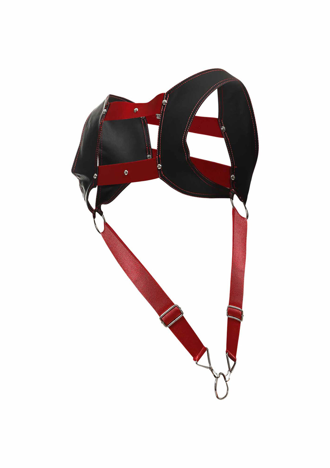 Red and black DNGEON Top Cockring Harness