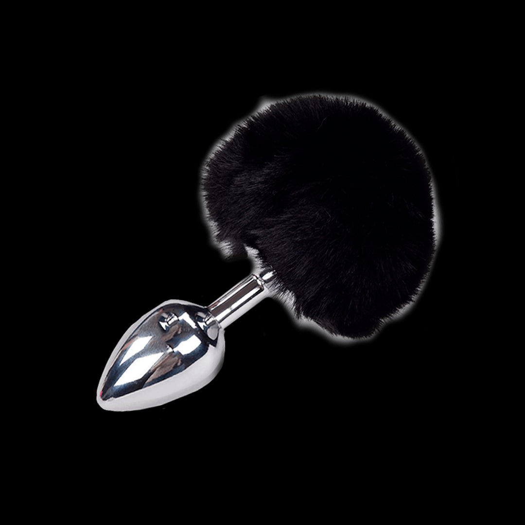 Anal plug with tail Metal Anal Fluffy Plug M black