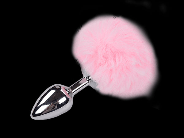 Anal plug with tail Metal Anal Fluffy Plug M pink