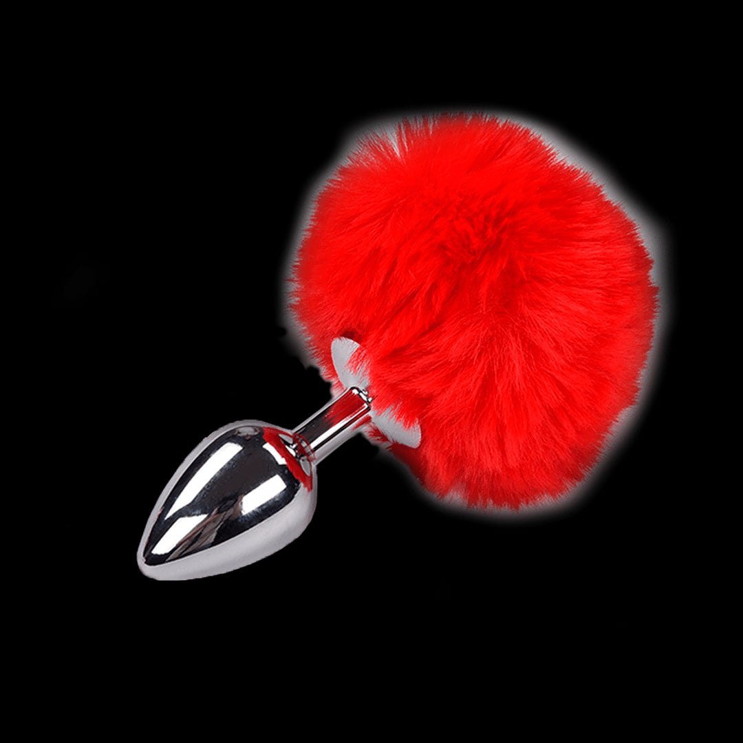 Anal plug with tail Metal Anal Fluffy Plug M red