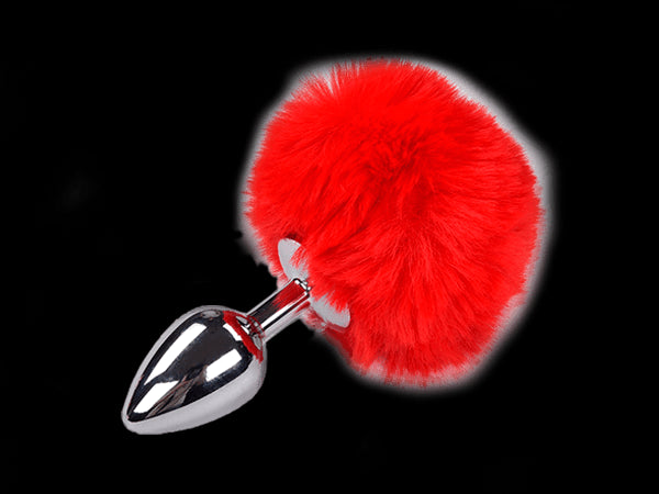 Anal plug with tail Metal Anal Fluffy Plug M red