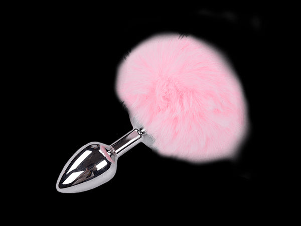 Anal plug with tail Metal Anal Fluffy Plug S pink