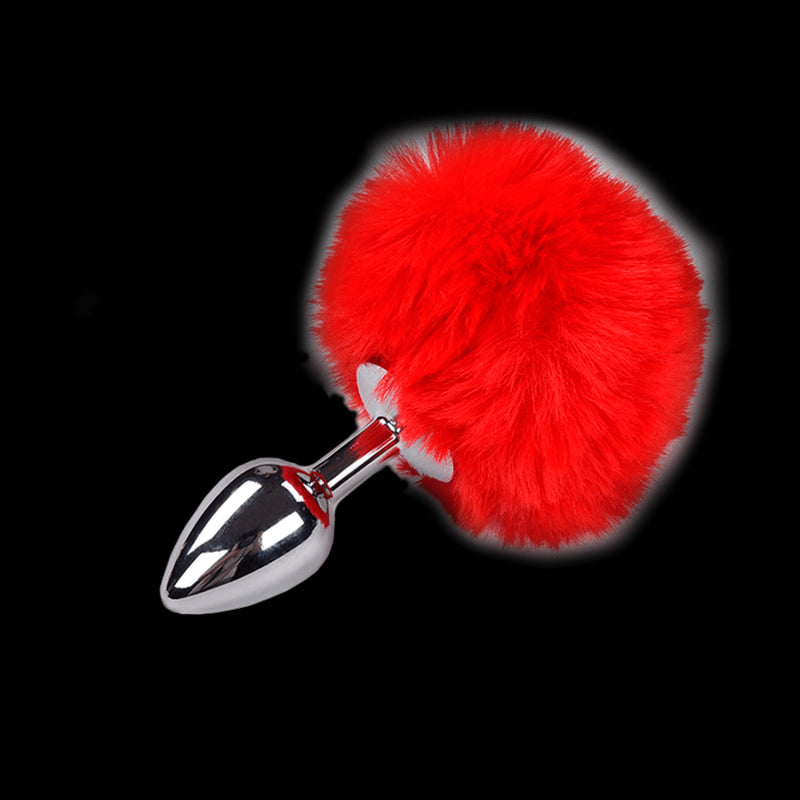 Anal plug with tail Metal Anal Fluffy Plug S red