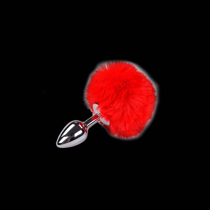 Anal plug with tail Metal Anal Fluffy Plug S red