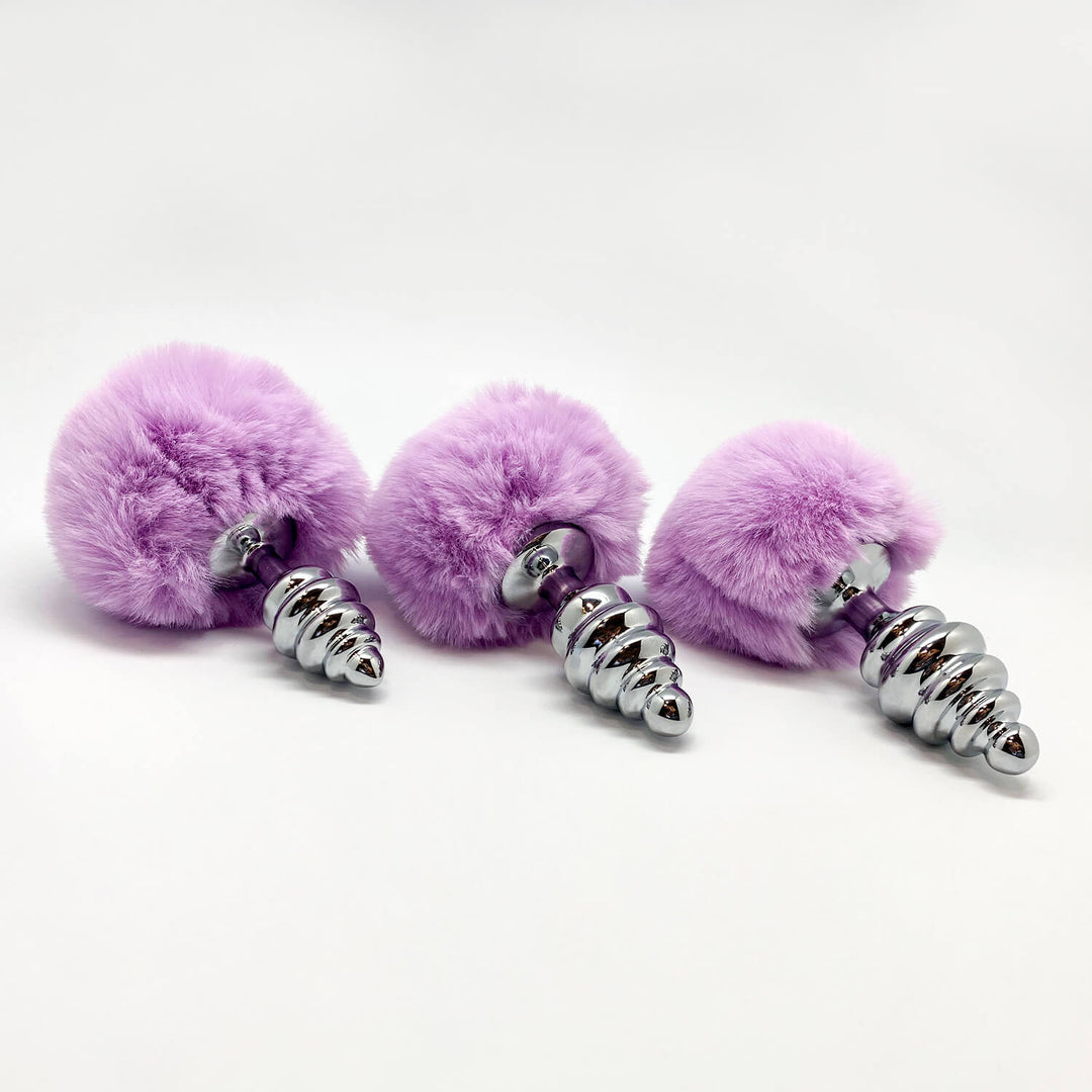 Anal plug with tail Metal Anal Fluffy Twist Plug L purple