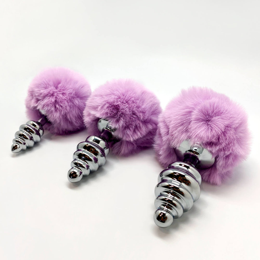 Anal plug with tail Metal Anal Fluffy Twist Plug L purple