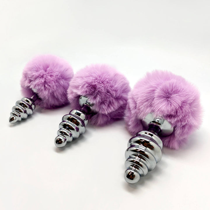 Plug anale con coda Metal Anal Fluffy Twist Plug M purple