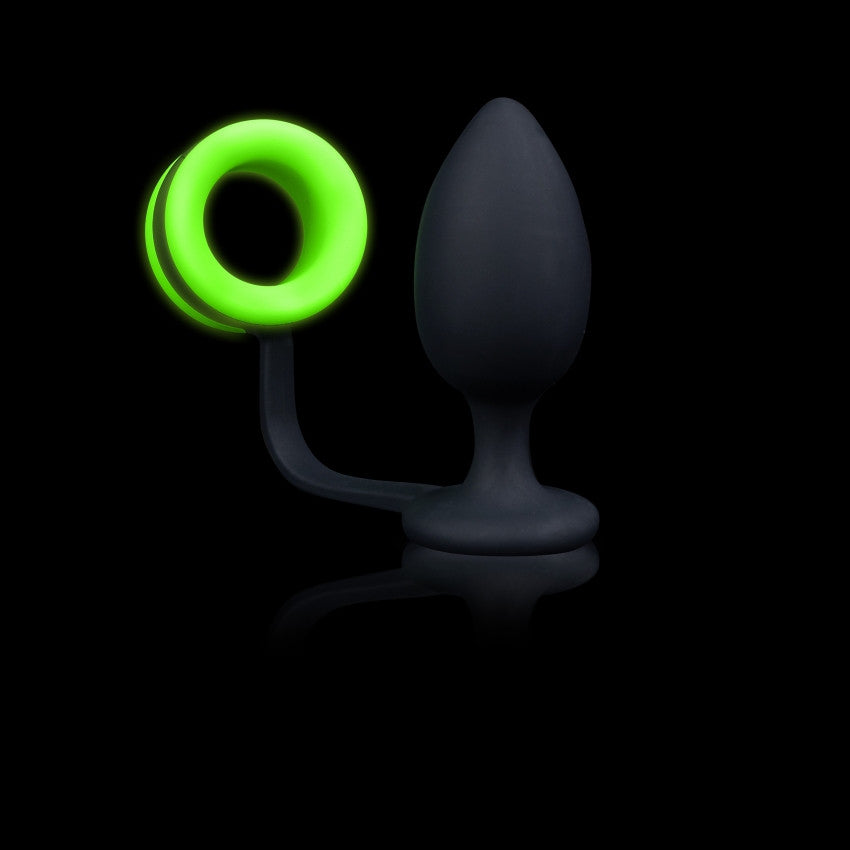 Plug con anello fallico Butt with Cock Ring GitD Neon Green/Black