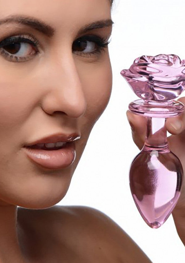 Glass Large Anal Plug - Pink Rose