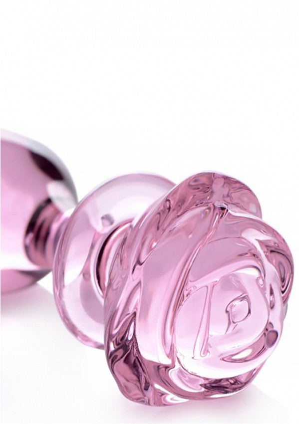 Glass Large Anal Plug - Pink Rose