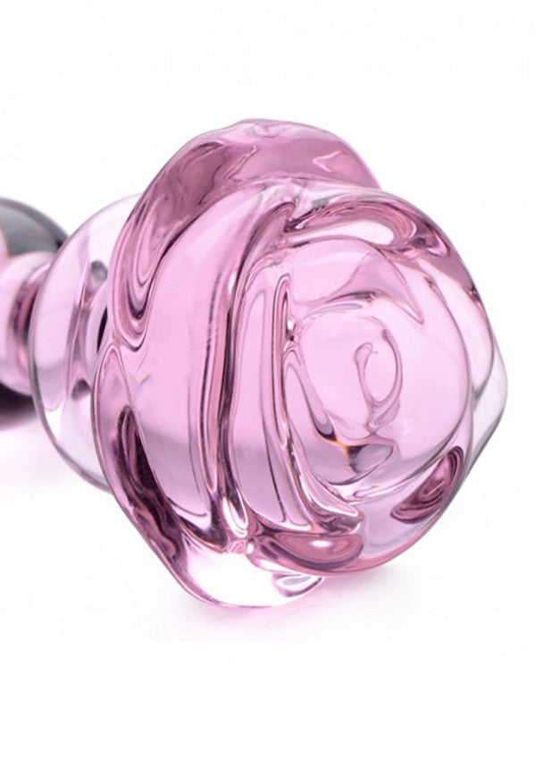 Glass Small Anal Plug - Pink Rose