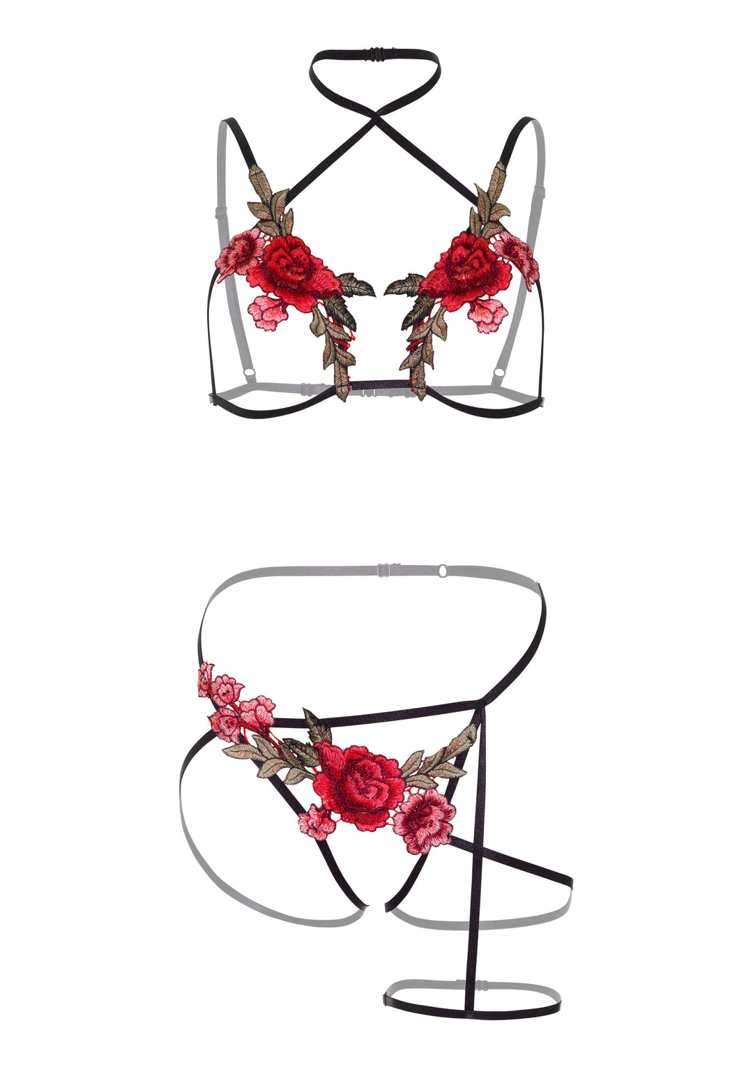 Reggiseno con slip Roses Bra and Crotchless Panty