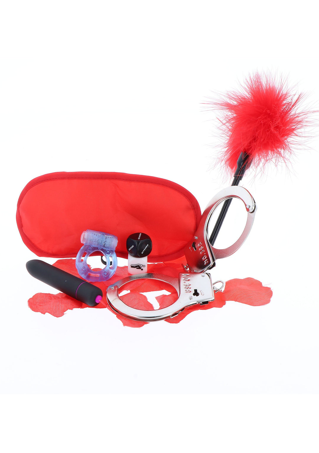 handcuffs whip ring mask vibrator game set red