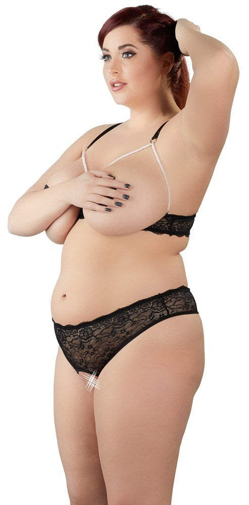 Sexy women's underwear set in sexy lace open bra and thong panty black xl xxl