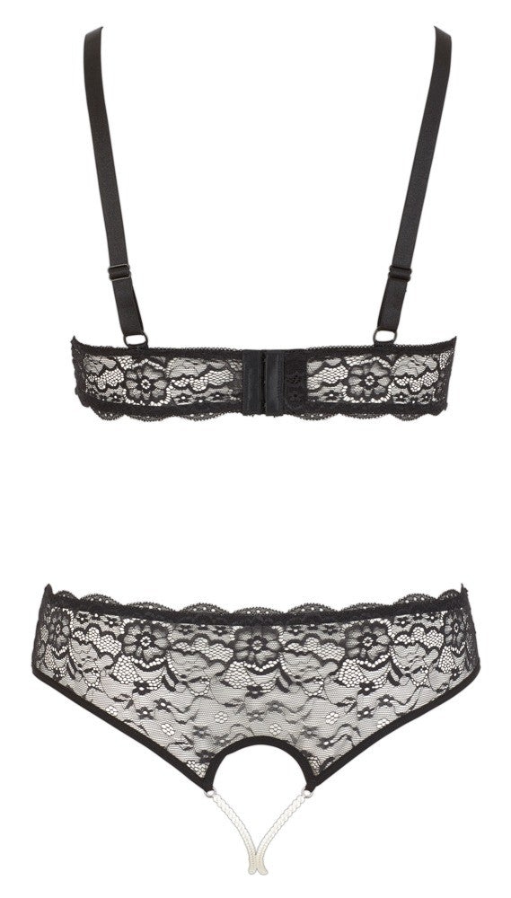 Sexy women's underwear set in sexy lace open bra and thong panty black xl xxl