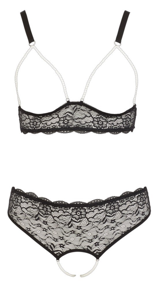 Sexy women's underwear set in sexy lace open bra and thong panty black xl xxl