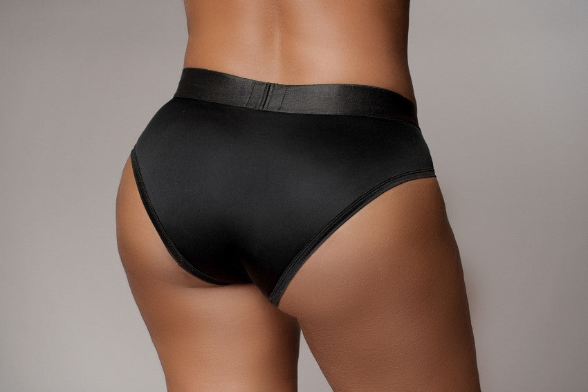 Vibrating Strap-on High-cut Brief Black