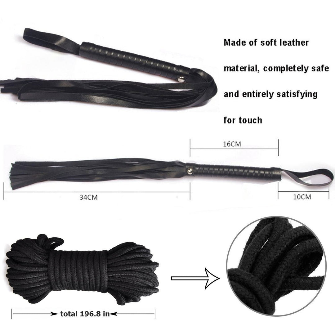 Top bondage kit fetish rope bite black constrictive collar whip handcuffs anklets