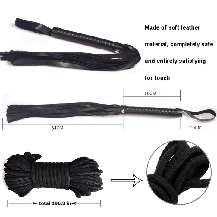 Top bondage kit fetish rope bite black constrictive collar whip handcuffs anklets