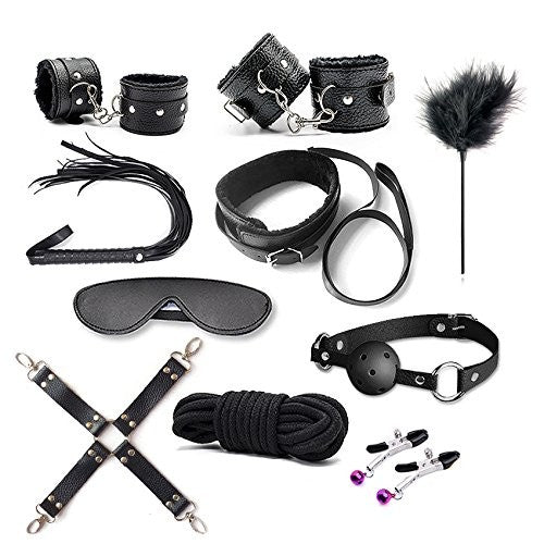 Top bondage kit fetish rope bite black constrictive collar whip handcuffs anklets