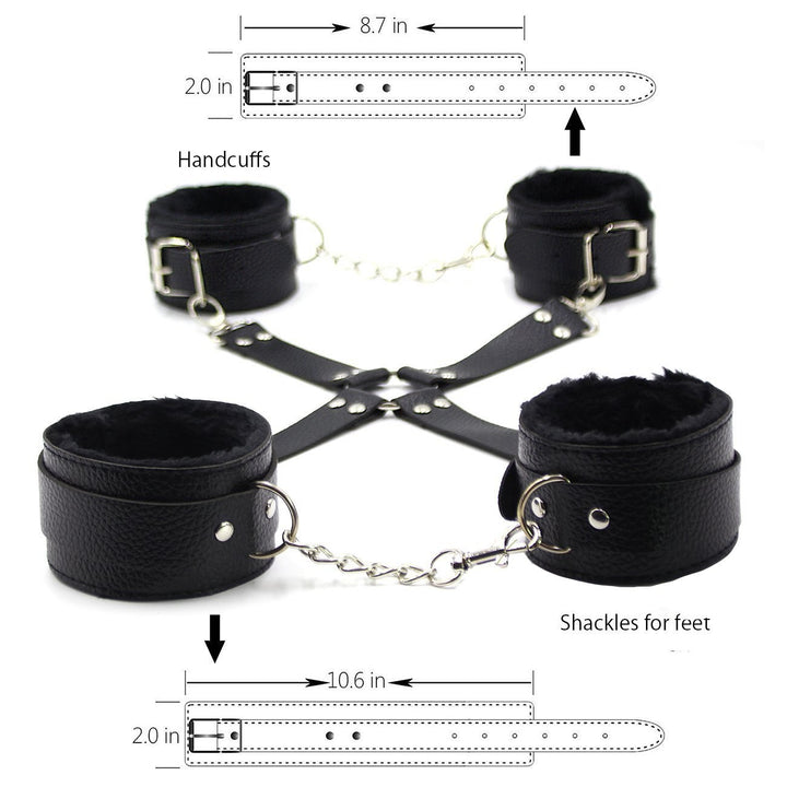 Top bondage kit fetish rope bite black constrictive collar whip handcuffs anklets