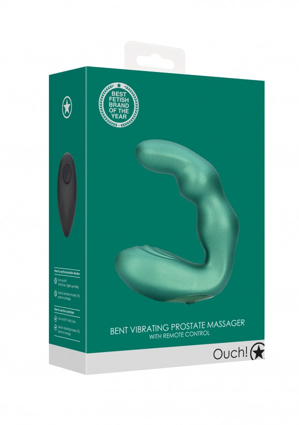 Anal prostate vibrator Bent Vibrating Prostate Massager with Remote Control Metallic Green