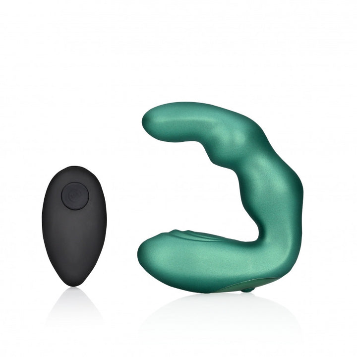 Anal prostate vibrator Bent Vibrating Prostate Massager with Remote Control Metallic Green