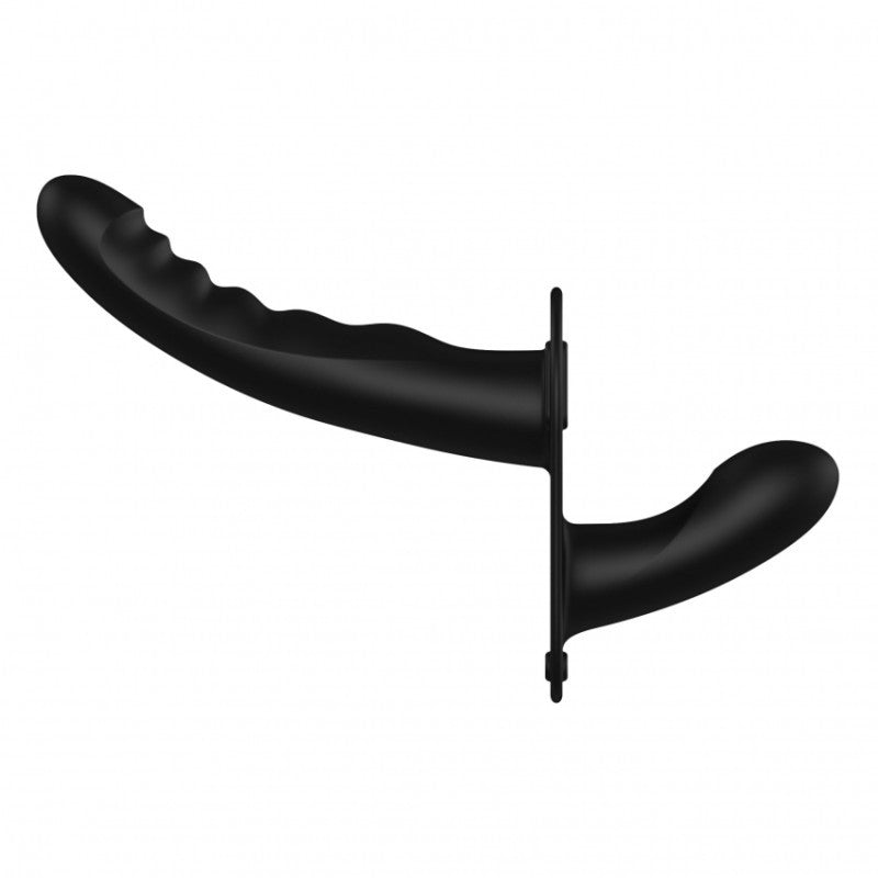 Dual Vibrating Silicone Ribbed Strap-On Adjustable Black Wearable Vibrator