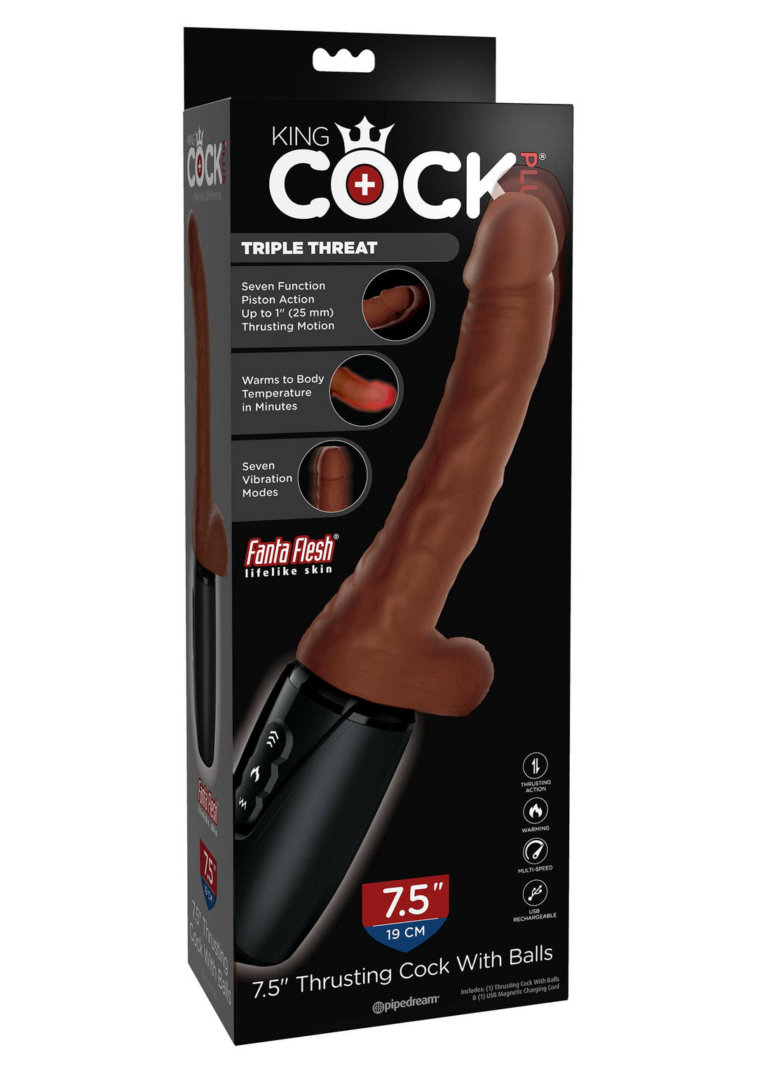 Realistic vibrator King Cock Plus Triple Threat Heated Brown - 27cm